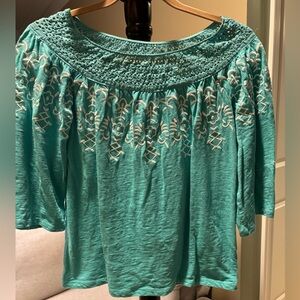 Colleen Lopez Turquoise Embroidered Blouse